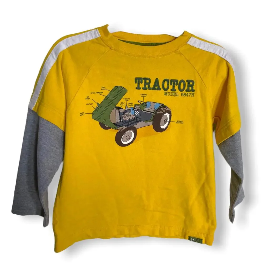 Gymboree Boys Shirt Size 4 Tractor Company Parts‎ Yellow Green Tee Layered Look